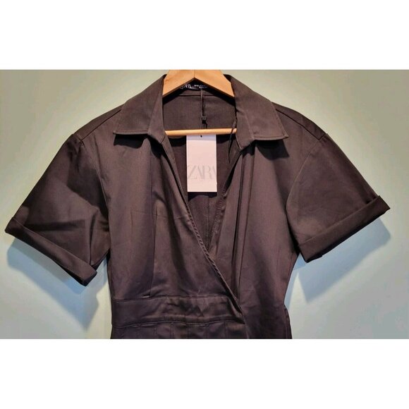 New Zara Black Short Sleeve Pleated Wrap Dress XS Dark Academia  Fairygrunge - Picture 3 of 9